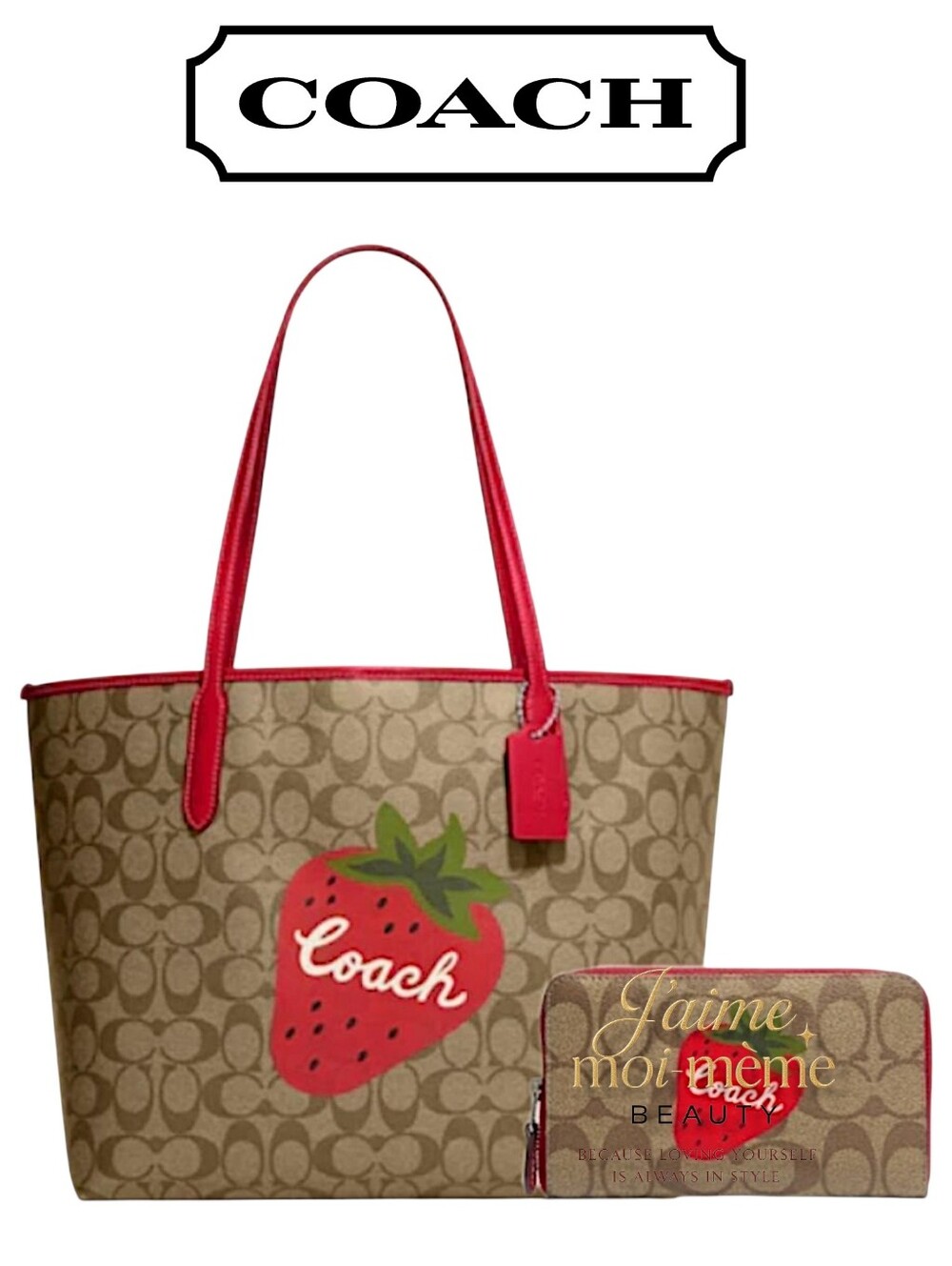🍓 Coach Strawberry Tote Bag and Zip Around Wallet Set - NEW!